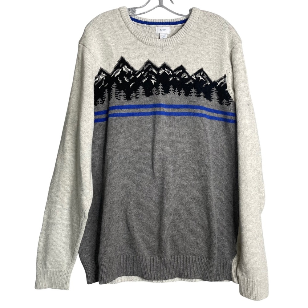 Old Navy Mountain Sweater Mens XXL Knit Cotton Wool Cabin Preppy Crew Neck
